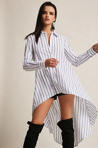 Stripe Button-front High-low Tunic