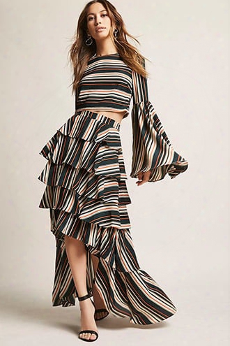 Stripe High-low Flounce Skirt