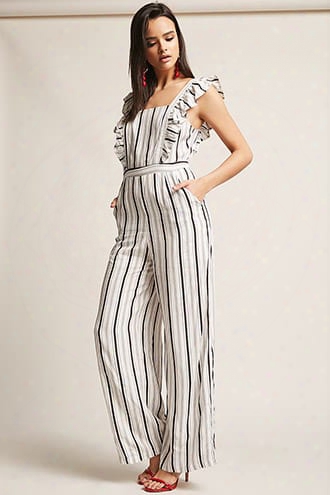 Stripe Ruffle-trim Jumpsuit