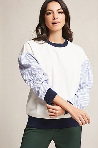 Stripe-sleeve French Terry Top