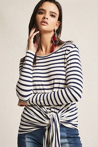 Stripe Tie-front Knit Top