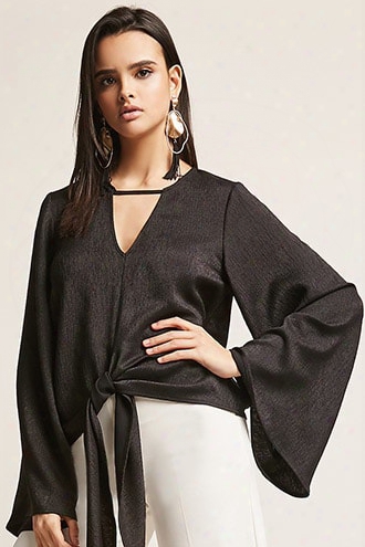 Textured Cutout Tie-front Top