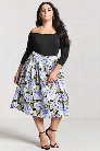 Plus Size Floral Satin Pleated Skirt