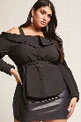 Plus Size Trenchcoat-Inspired Open-Shoulder Top