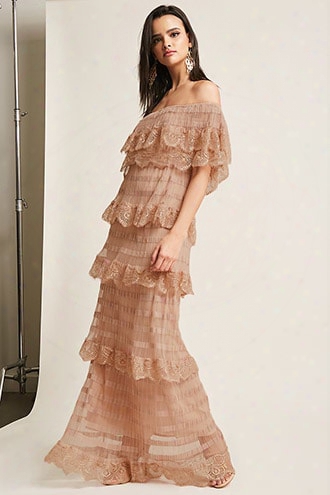 Tiered Lace Off-the-shoulder Maxi Dress