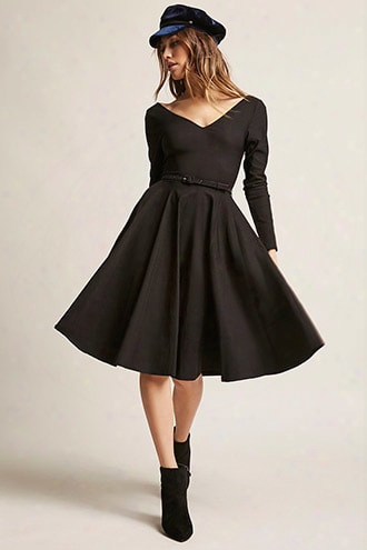 Unique Vintage Belted Fit & Flare Dress