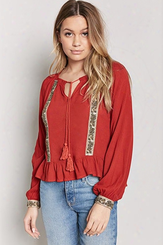 Woven Beaded Peasant Top