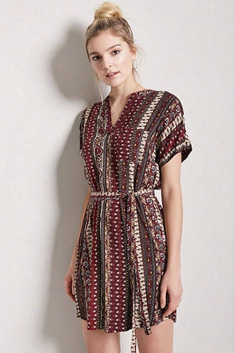 Belted Ornate Print Shift Dress