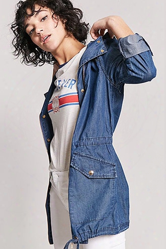 Chambray Longline Button-front Jacket