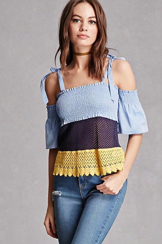 Colorblock Open-shoulder Top