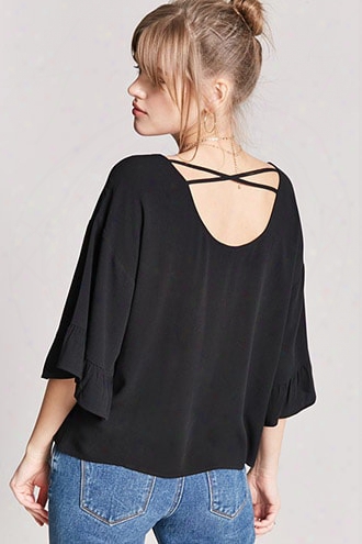 Crisscross-back Ruffle-sleeve Top