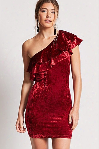 Crushed Velvet One-shoulder Dress