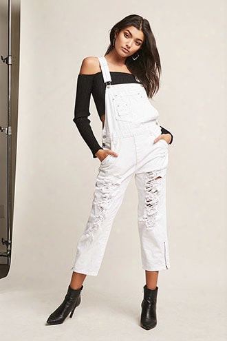 Distressed Cropped Denim Overalls