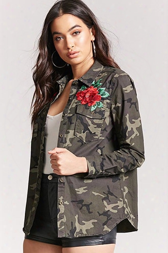 Embroidered Rose Camo Jacket