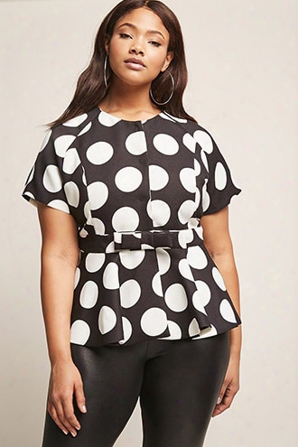 Eta Plus Size Polka Dot Peplum Jacket