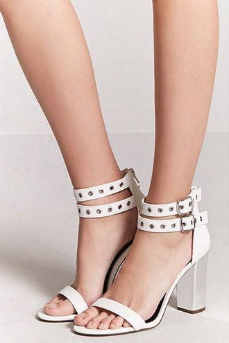 Faux Leather Grommet-buckle Heels