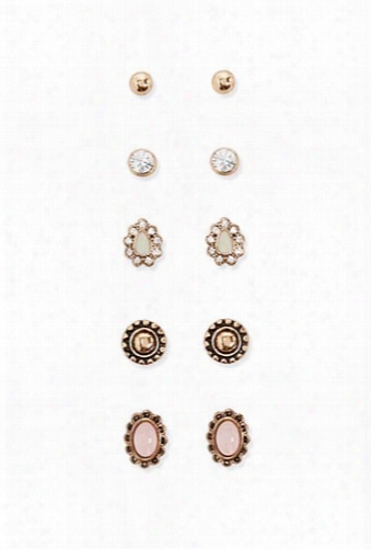 Faux Stone Stud Earring Set