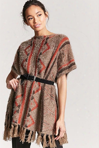 Fuzzy Geo Print Poncho