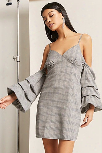 Glen Plaid Open-shoulder Dress