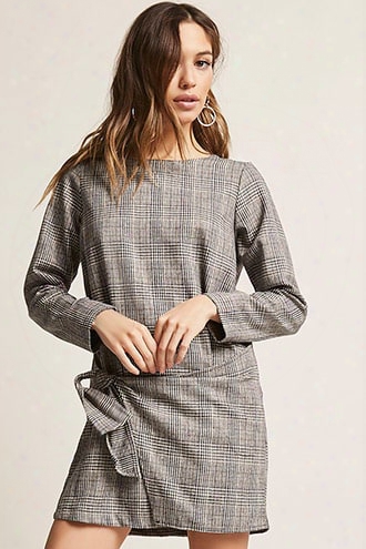 Glen Plaid Tie-front Shift Dress