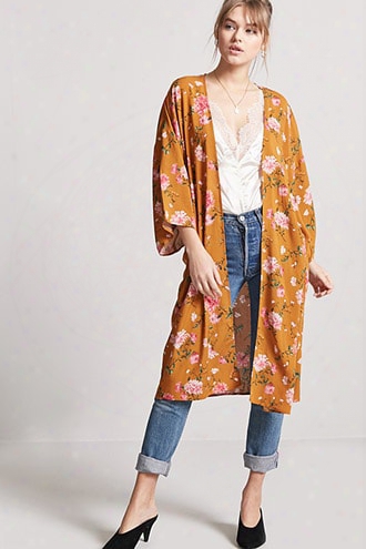 Longline Floral Print Kimono