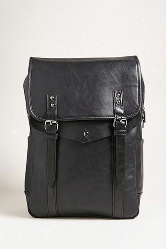 Men Hipster Buckle Faux Leather Backpack