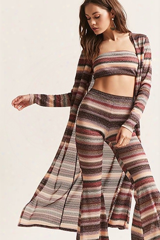 Multicolor Stripe Open-front Longline Cardigan