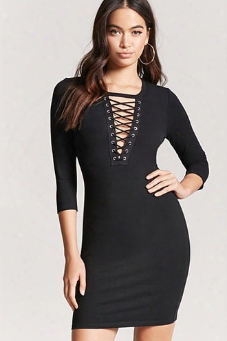 Plunging Lace-up Bodycon Dress