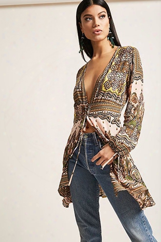 Plunging Ornate Print Tunic