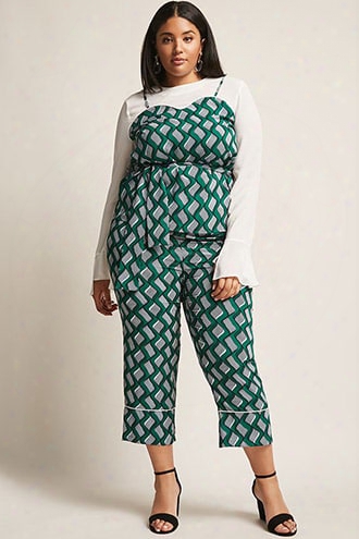 More Size Abstract Print Ankle Pants