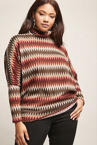 Plus Size Abstract Print Turtleneck Top