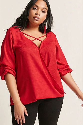 Plus Size High-low Pickup Sleeve Top