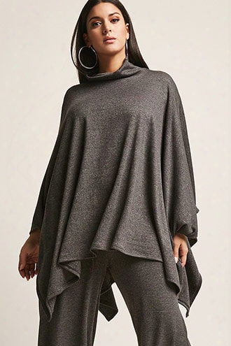 Plus Size Marled Knit Pullover Poncho