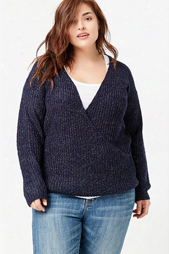 Plus Size Marled Ribbed Surplice Sweater