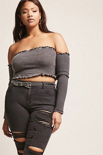 Plus Size Off-the-shoulder Ribbed Crop Top