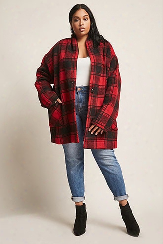 Plus Size Open-front Flannel Jacket