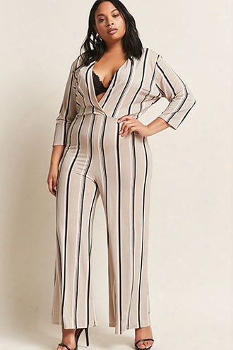 Plus Size Plunging Stripe Jum Psuit