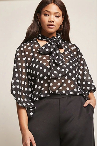 Plus Size Polka Dot Chiffon Top