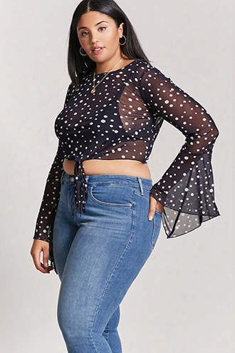 Plus Size Polka Dot Mesh Top