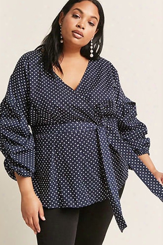 Plus Size Polka Dot Mock Wrap Top