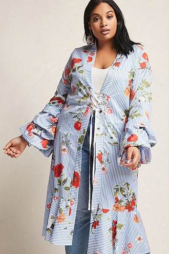 Plus Size Stripe Floral Dress