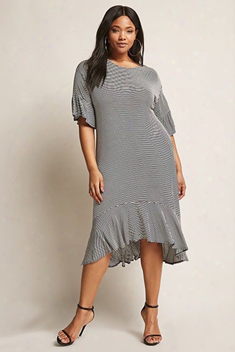 Plus Size Stripe Flounce Hem Dress
