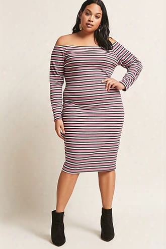 Plus Size Stripe Off-the-shoulder Dress