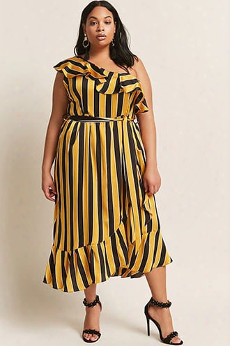 Plus Size Str1pe One-shoulder Dress