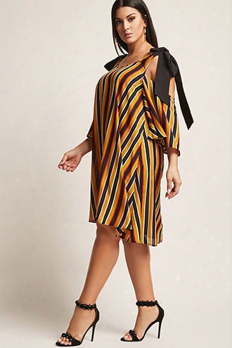 Plus Size Stripe Open-shoulder Mini Dress