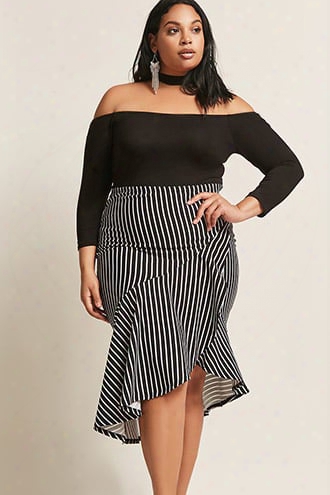 Plus Size Stripe Ruffle Skirt