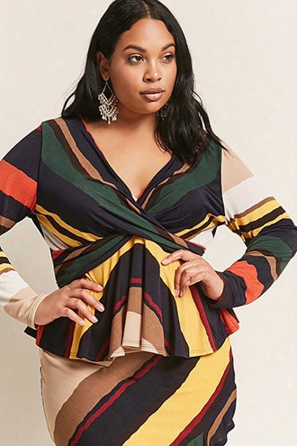 Plus Size Stripe Surplice Top