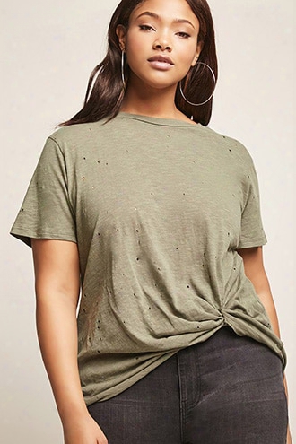 Plus Size Tattered Slub Knit Tee