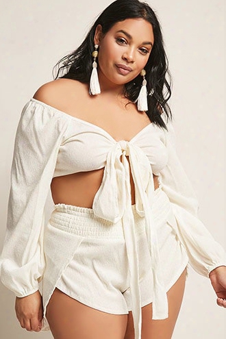 Plus Size Tie-front Crop Top