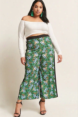 Plus Size Tropical Floral Print Culottes